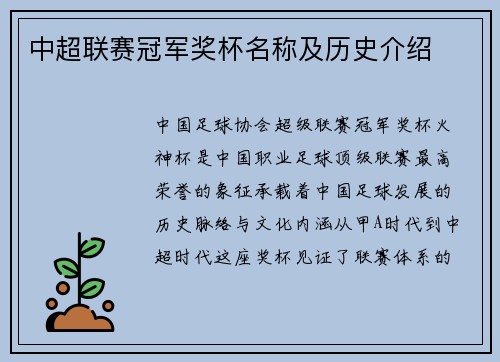 中超联赛冠军奖杯名称及历史介绍